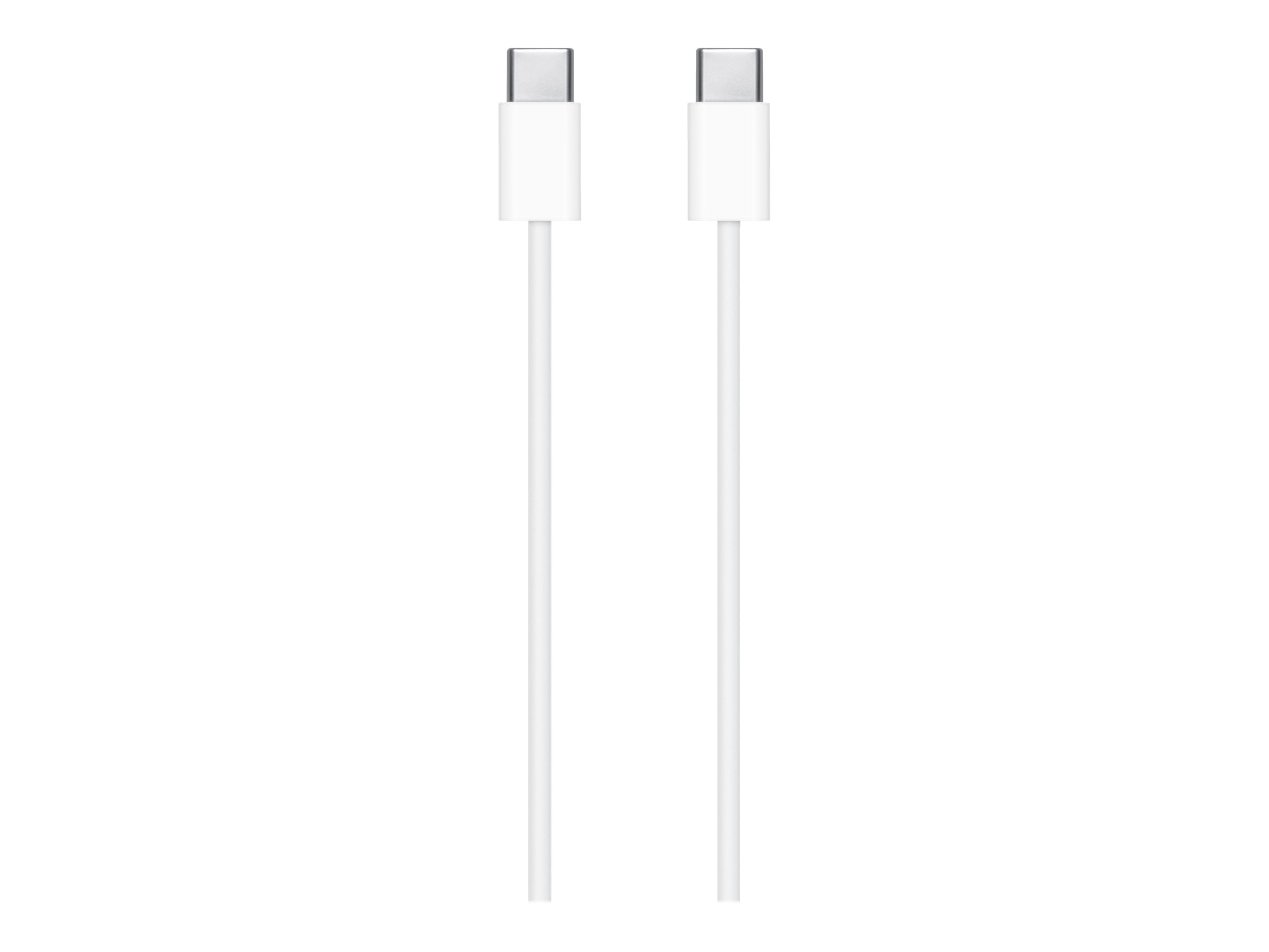 Frontalansicht von zwei identischen Apple USB-C Kabeln mit silbernen Steckern
