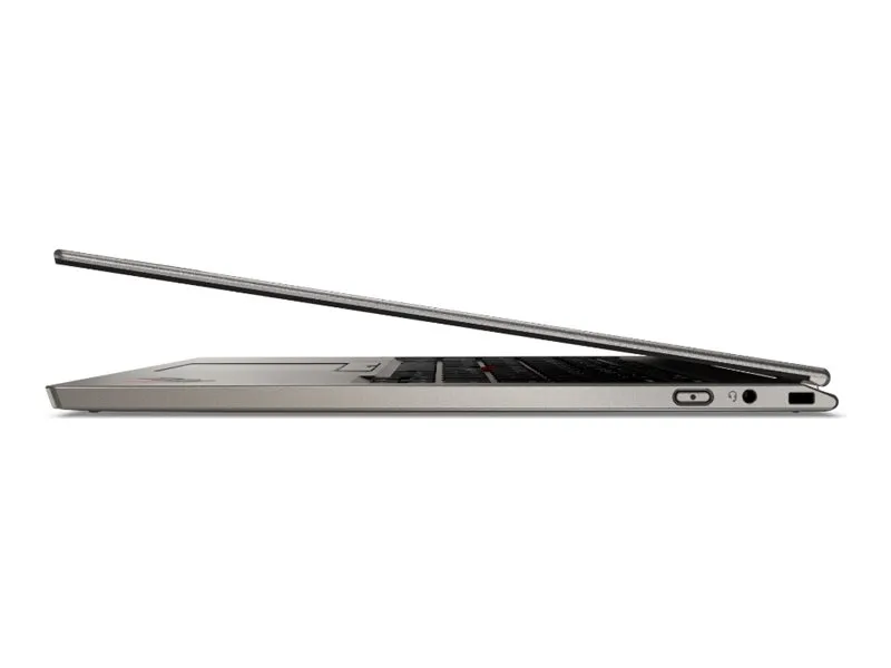 Lenovo ThinkPad X Laptop seitlich fotografiert, Display halb geöffnet