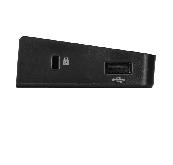 Seitenansicht einer Dockingstation mit USB-A-Anschluss und Kensington-Lock-Slot