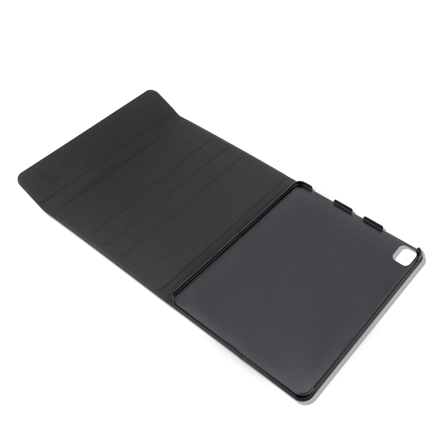 Geöffnete schwarze 4smarts Flip Case Hülle für Apple iPad Pro 12.9, mit strukturierter Innenseite für flexible Standpositionen