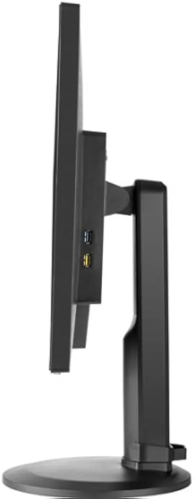 Seitenansicht des AOC E27770PQU Monitors mit Blick auf die höhenverstellbare Standfußkonstruktion und seitliche USB-Anschlüsse