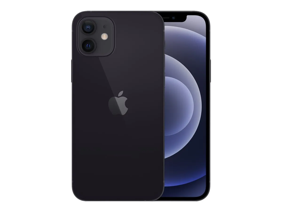 Apple iPhone 12 in Schwarz – Vorder- und Rückseite mit Kamera und Apple-Logo sichtbar