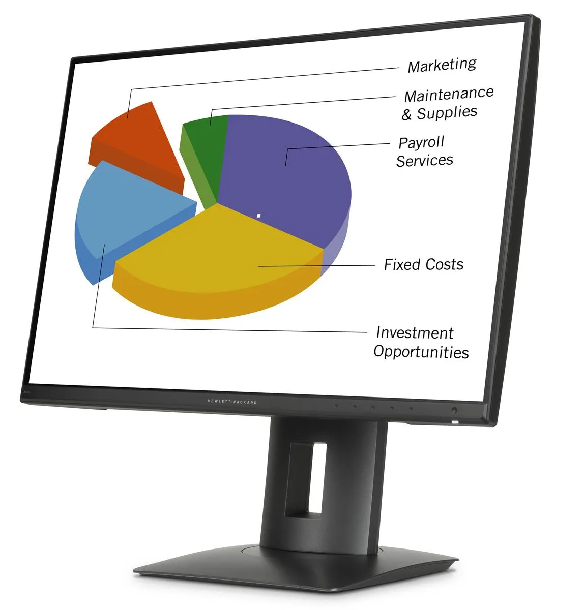 HP Z24n Monitor in schräger Ansicht mit großem Display und Standfuß