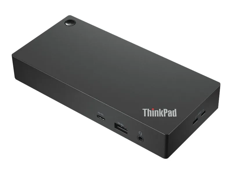 „Lenovo ThinkPad Dockingstation in schwarzem Gehäuse mit USB- und Audioanschlüssen auf der Vorderseite