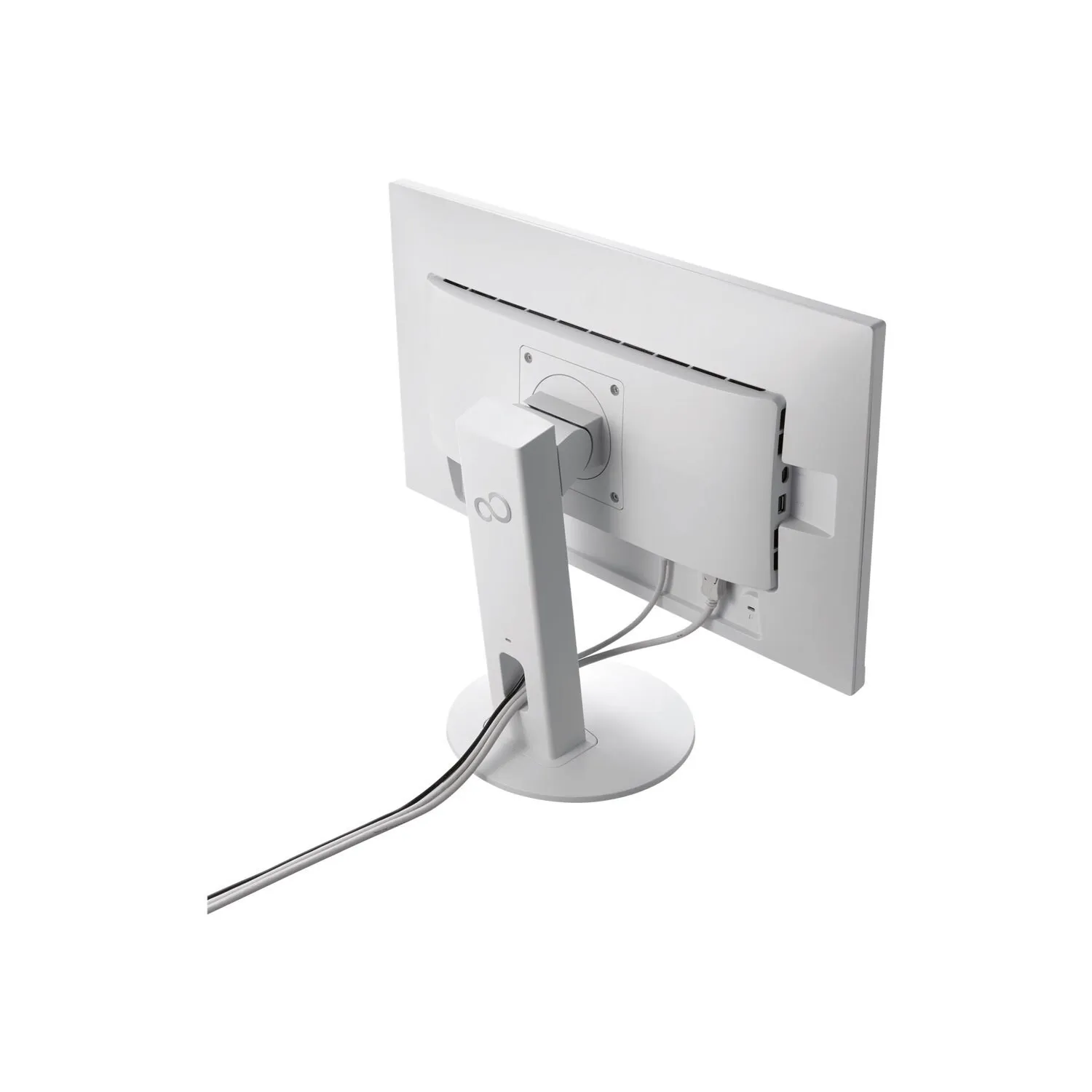 Monitorrückseite von Fujitsu mit integrierter Kabelführung und schlichtem Design