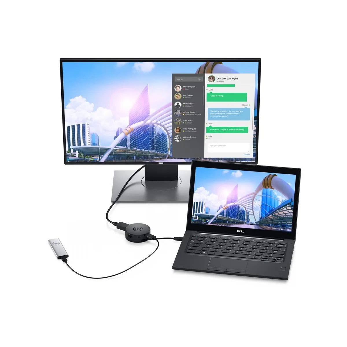 Dell Notebook mit externer Verbindung über USB-C Dockingstation an Monitor