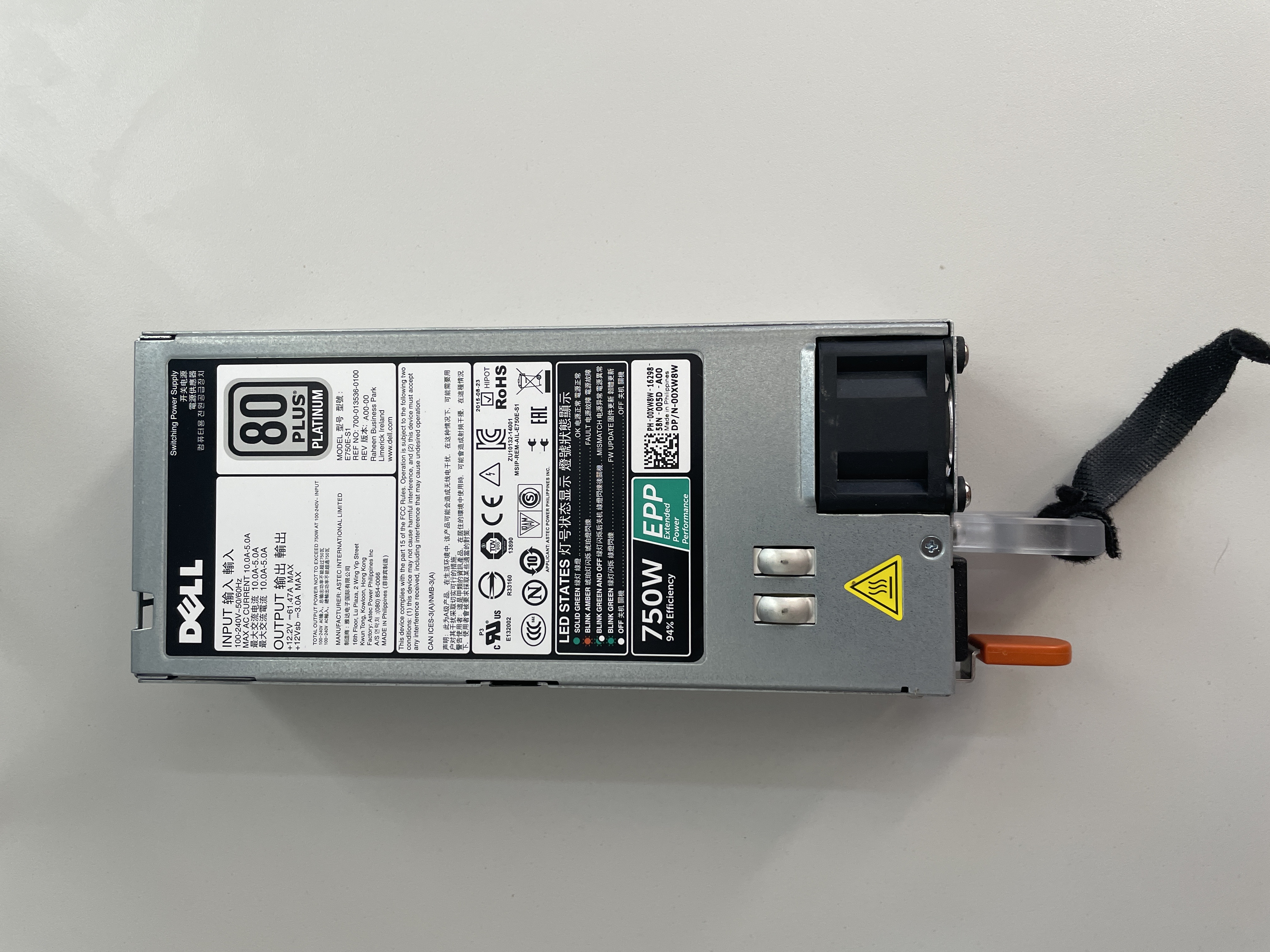 Dell 750W Switching Power Supply E750E-S1 80 Plus Platinum | PN: 00XW8W