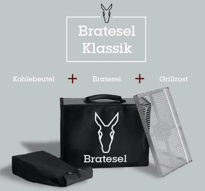 Komplettes Bratesel Klassik Set bestehend aus Bratesel-Grill, Grillrost und Kohlezubehör