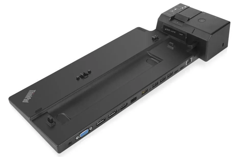 Seitenansicht einer Lenovo ThinkPad Dockingstation mit erkennbaren Schnittstellen