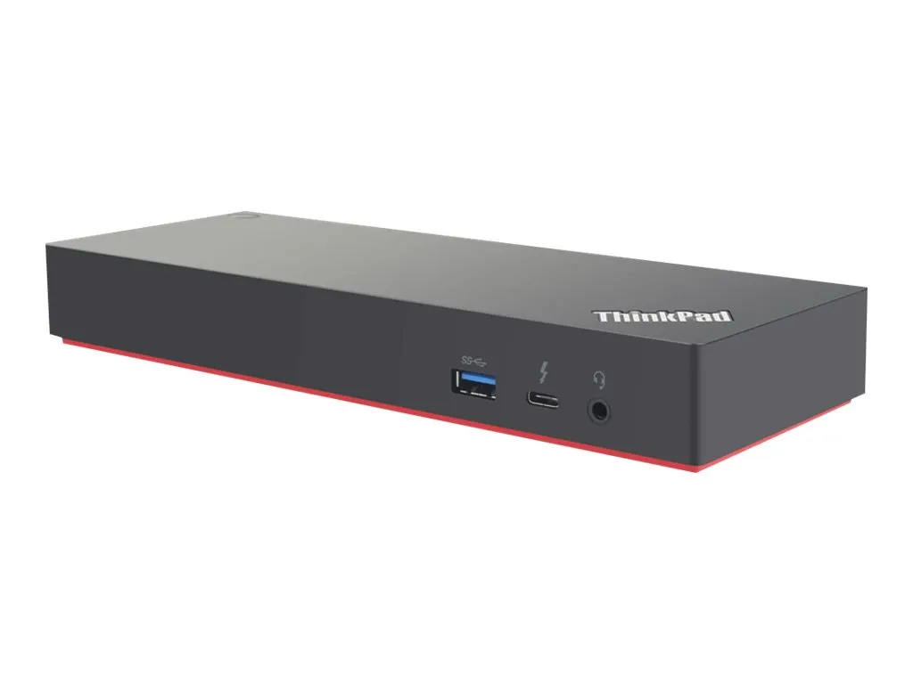 Lenovo ThinkPad Thunderbolt 3 Workstation Dock 40AN in schräger Ansicht mit USB- und Audioanschlüssen