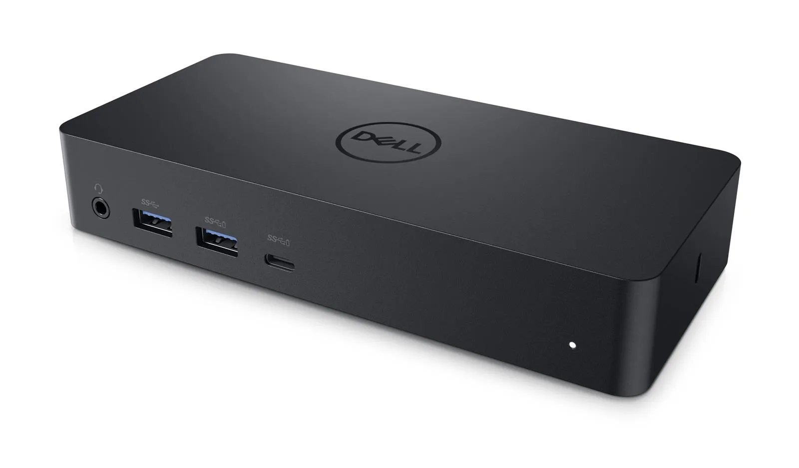Dell Dock in rechteckiger Form, Vorderseite mit USB-Ports und kleinem Statuslicht