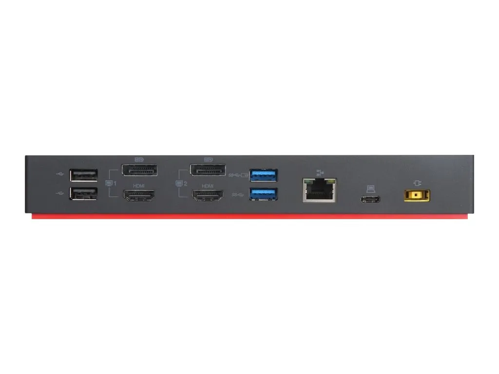 Lenovo ThinkPad Hybrid USB-C und USB-A Dock in Rückansicht mit sichtbaren Anschlussports.