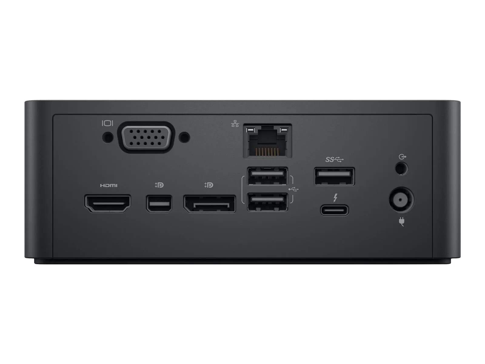 Anschlüsse auf der Rückseite einer Dell Dockingstation, mit USB-Ports, DisplayPorts, HDMI, VGA und LAN-Port