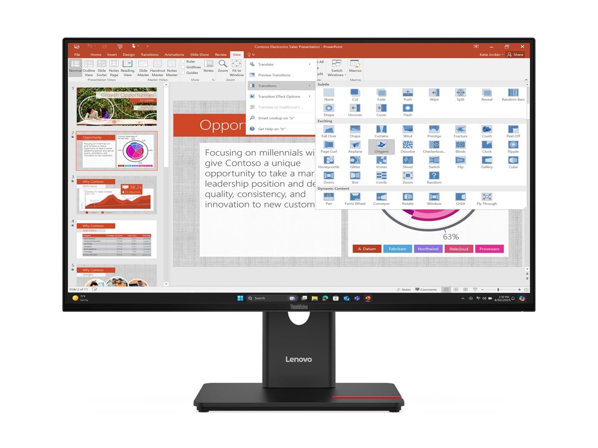 Lenovo ThinkVision T27-40 | 27" | 120 Hz | IPS | FHD | HDMI DP VGA USB-Hub | Schwarz