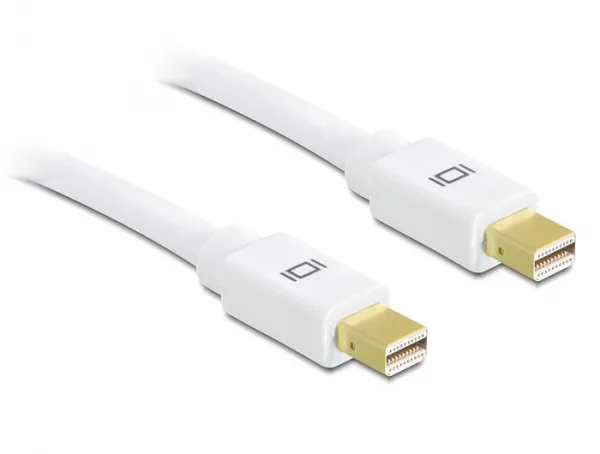 Zwei identische Mini DisplayPort-Stecker in Weiß mit Symbolkennzeichnung