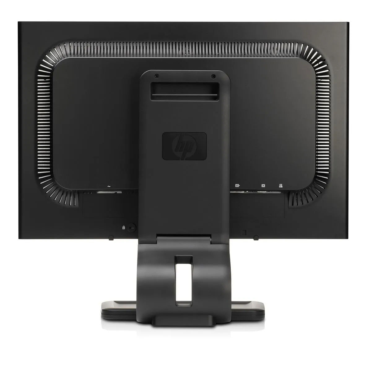 Ansicht eines Monitors von hinten mit klar erkennbarem Belüftungsschlitz und Standhalterung