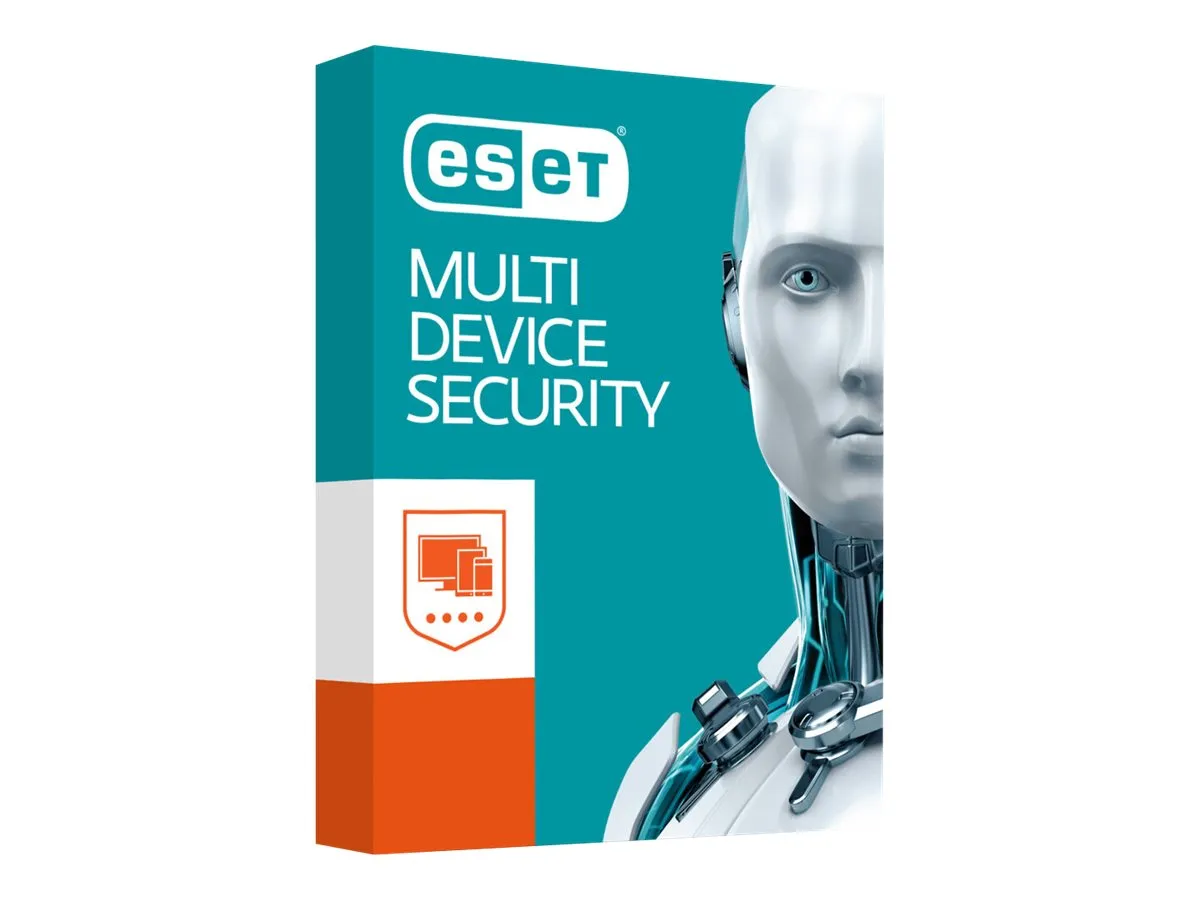 ESET Multi Device Security Produktverpackung mit stilisiertem Androiden und Sicherheitslogo
