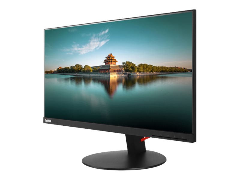Lenovo ThinkVision T24i-10 Monitor in schräger Seitenansicht (rechts), mit eingeschaltetem Bildschirm