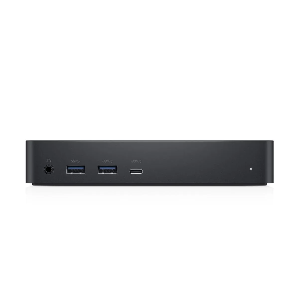 Dell Dock mit schlichter Vorderseite, ausgestattet mit zwei blauen USB-Anschlüssen und zusätzlichem Typ-C-Port