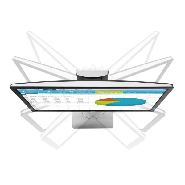 Drehbarer Business-Monitor von oben, mit angedeuteten Rotationsrichtungen und geöffneter Tabelle
