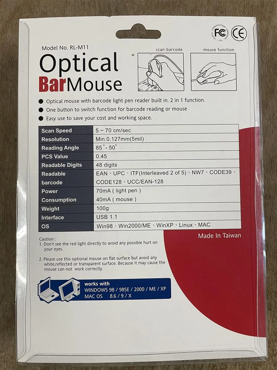 Optical Bar Mouse Model No. RL-M11 | Barcode Reading