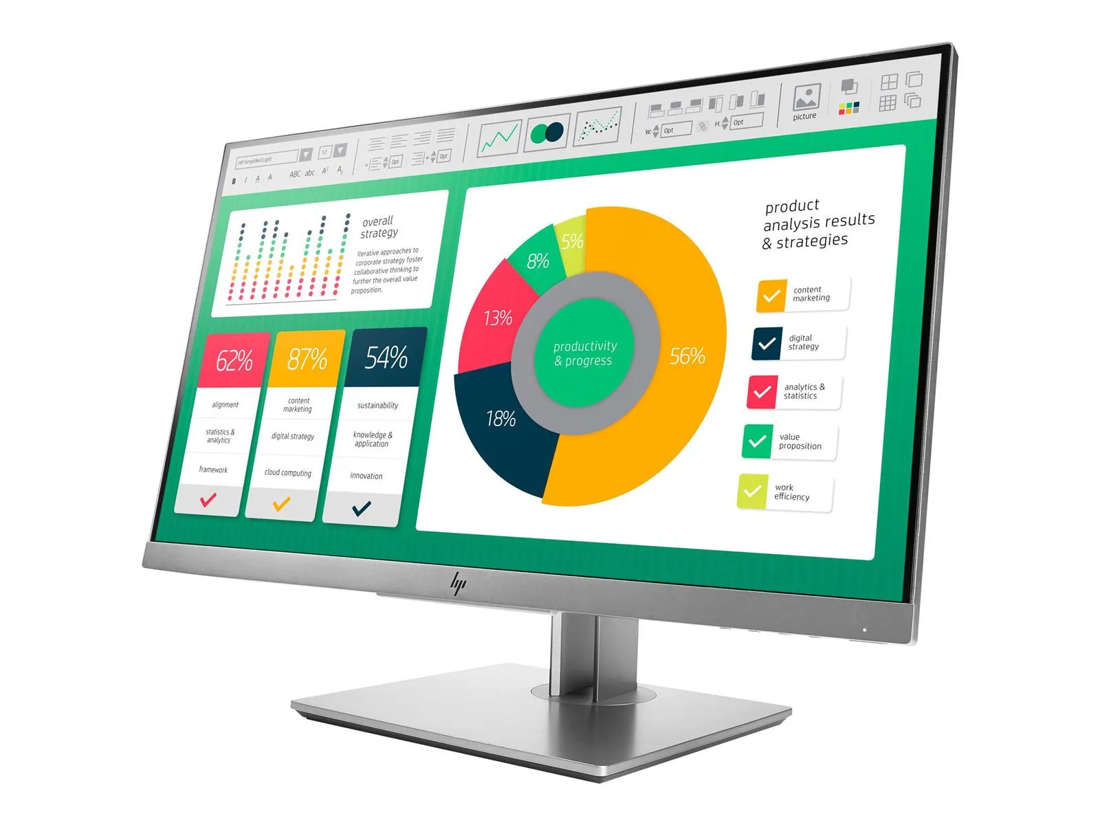 HP EliteDisplay E223 Monitor in schräger Ansicht mit Display und Standfuß