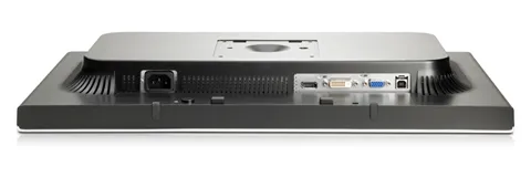 Flach liegender Bildschirm zeigt rückseitige Ports für digitale und analoge Verbindungen