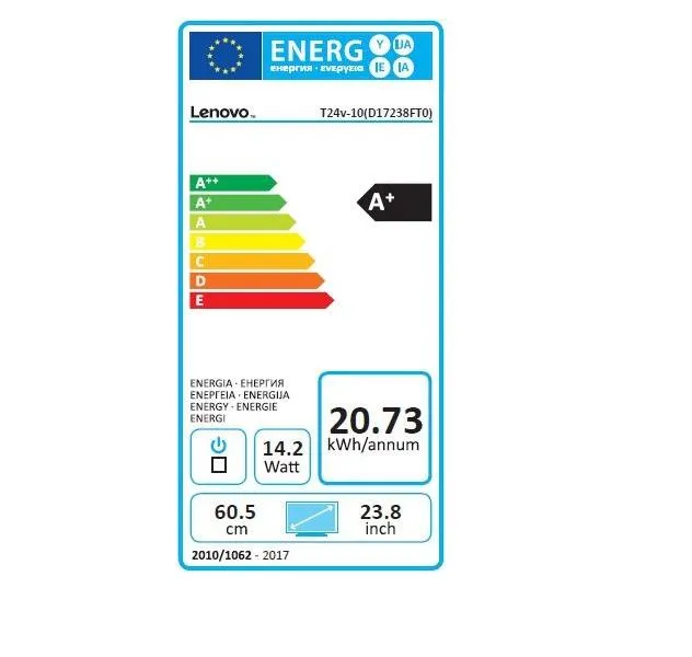 EU Energielabel für Lenovo Monitor mit Energieeffizienzklasse A+ und Verbrauchswerten