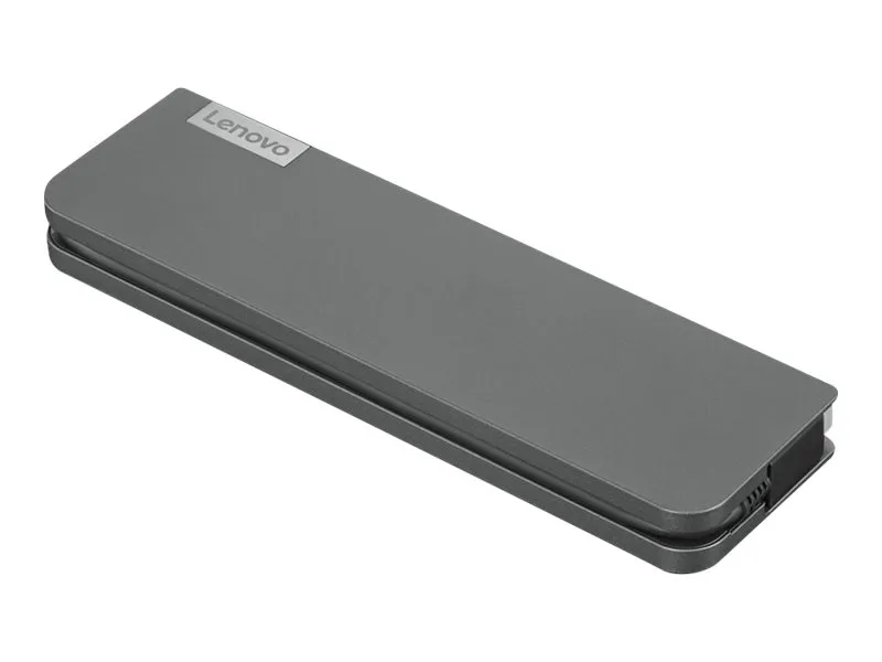 Kompakte Lenovo USB-C-Mini Dockingstation in Grau mit abgerundeten Ecken