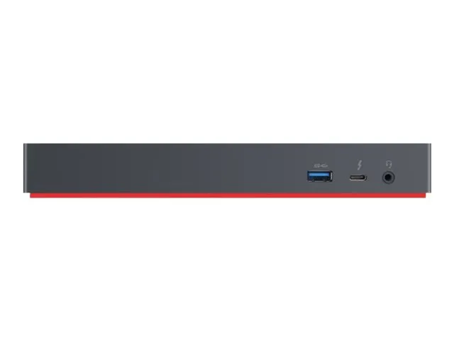 Frontansicht der Lenovo ThinkPad Thunderbolt 3 Workstation Dock 40AN mit USB- und Audioanschlüssen