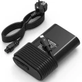 Schwarzes Dell Netzteil mit USB-C-Anschluss und zusätzlichem Stromkabel