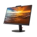 Lenovo ThinkVision T24v-10 | 23.8" | LED IPS Full HD Monitor | Webcam | HDMI DP VGA | Sehr gut Schrägansicht eines Lenovo ThinkVision Monitors mit lebendigem Sonnenuntergang über dem Meer auf dem Display