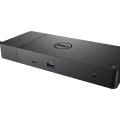 Dell WD19 K20A USB-C Dockingstation in Schwarz, schräge Frontansicht mit sichtbarem Dell-Logo und USB-Anschlüssen
