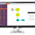 HP-Monitor mit geöffnetem Diagrammtool und farbigen Flussdiagramm-Elementen