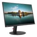 Lenovo ThinkVision T24i-10 Monitor in schräger Seitenansicht (links), mit eingeschaltetem Bildschirm