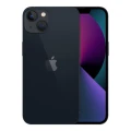 Schwarzes Apple iPhone 13 mit Vorder- und Rückansicht, Display zeigt farbiges Hintergrundbild