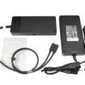 Lieferumfang der Dell WD19DCS K20A Dockingstation: Dockingstation, 240W-Netzteil, Netzkabel, USB-C-Kabel und Anleitung