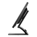 Seitlich aufgenommener Monitor mit ergonomisch geneigtem Bildschirm auf stabilem Standfuß
