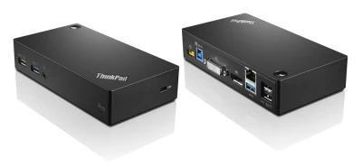 Zwei Ansichten der Lenovo ThinkPad Pro Dock 40A7: Vorderseite mit USB-Anschlüssen und Rückseite mit Anschlussmöglichkeiten