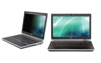 Zwei Dell Notebooks nebeneinander zur Darstellung des Blickschutzfilters