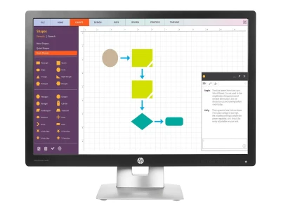 HP EliteDisplay E242 Monitor | 24" | Full HD | schwarz | Sehr gut HP-Monitor mit geöffnetem Diagrammtool und farbigen Flussdiagramm-Elementen
