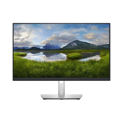Dell PC-Monitor mit elegantem Standfuß und brillantem Bild einer grünen Landschaft