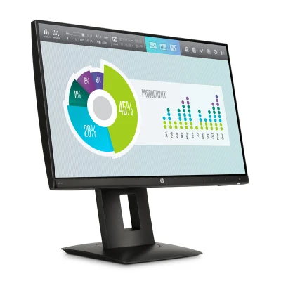 HP Z22n Monitor | 21.5" | Full HD | Schwarz | Sehr gut HP Z22n Monitor – schräge Frontansicht mit aktiviertem Display