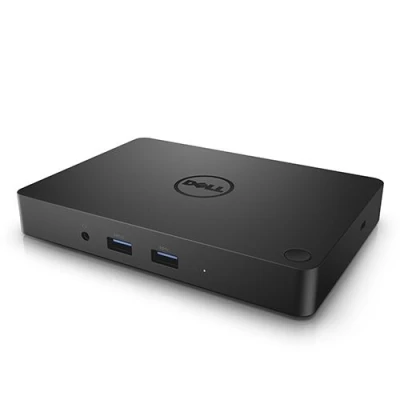 Schwarze Dell-Dockingstation mit zwei USB-Anschlüssen und Kopfhörerbuchse an der Vorderseite