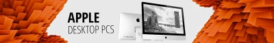 Banner der Kategorie Apple iMacs und Desktop PCs mit abgebildetem iMac und Zubehör.