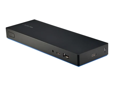 Schwarze HP Elite USB-C G3 Dockingstation mit Audio-, USB- und USB-C-Anschlüssen in Nahaufnahme