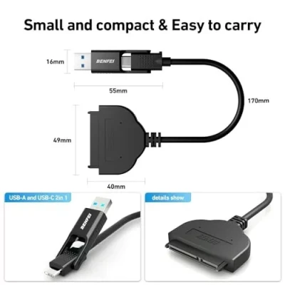 BENFEI SATA auf USB-Kabel | 2-in-1 USB-C/USB 3.0 auf SATA III